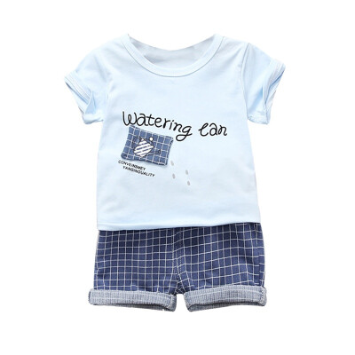 

Baby Boys Clothes Summer Short Sleeve Cartoon Letter Print T-shirt TopsPlaid Shorts Casual Costume Set