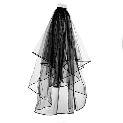 

Wedding Veil Bridal Head Decoration Double-layers Long Elegant Black Wave Shape with Comb Accessories