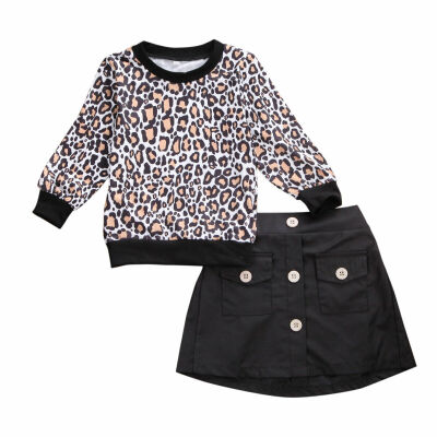 

Infant Baby Kids Girls Long-sleeved Leopard Tops Short Skirt Autumn Clothes