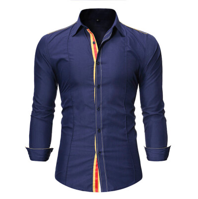 

Tailored Men Fashion Solid Pathwork Style Design Smart Casual Shirts Tops Blouse
