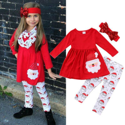 

Christmas Toddler Kids Baby Girls Dress TopsPants Leggings Outfits Clothes Set