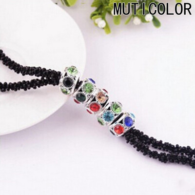 

1 Pc Rhinestone Charm Pendant Long Black Chain Jewelry Gift Womens Dress Sweater Necklace
