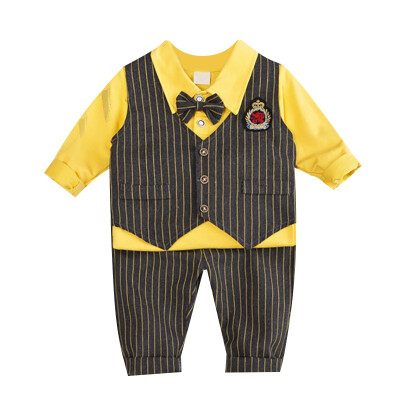 

Autumn Baby Boy Girl British Style Striped Long Sleeve Shirt Striped Vest Trousers Casual Outfits Three-Piece Suit