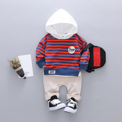 

High Quality Autumn Children Baby Boys Casual Long Sleeve Striped Hoodie Sweatshirt TopsPants Trouser Costume Set