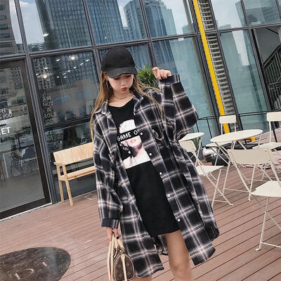 

Spring Women Fashion Vintage Plaid Long Blouse Tops Women Casual Long Sleeve Loose Pockets Shirt Female Blouse Coat