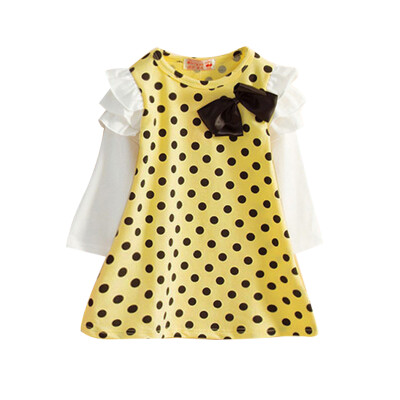 

New Autumn Baby Girls Dress Clothes Polka Dot Pattern Long Sleeve Dress Kids Toddler Pageant Sundress 2-8y