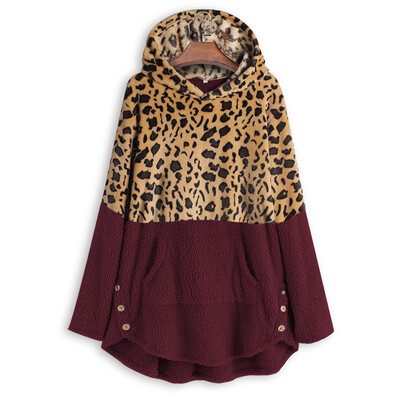 

Tailored Plus Size Womens Leopard Winter Fleece Long Sleeves Casual Sweater Top Blouse