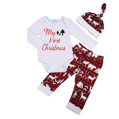 

My First Christmas Outfit Newborn Girls Boys Clothes Set Cotton Top Pant Xmas