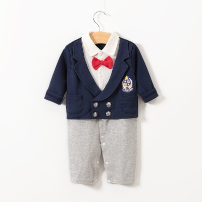 

Spring Autumn Winter Infant Baby Boys Cotton Long Sleeve Gentleman Fake 2 Piece Romper Casual Vest Bowknot Solid Color Rompers