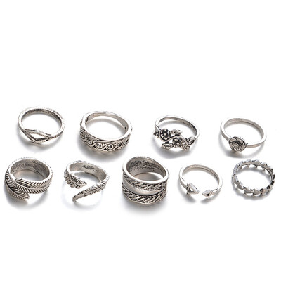 

2019 Ring Alloy Europe Ancient Retro Silver Ring Hot Set Fashion Trendy Set