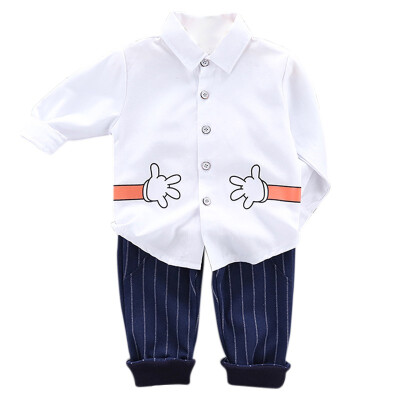 

Autumn Winter Children Baby Boys Clothes Set Casual Long Sleeve Cartoon Print Blouse TopsStripe Pants Trouser 2pcs Set