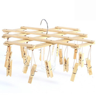 

Ting good multi-function bamboo wood multi-clip folding drying rack underwear socks drying rack baby hanger windproof 16 clip TH4073