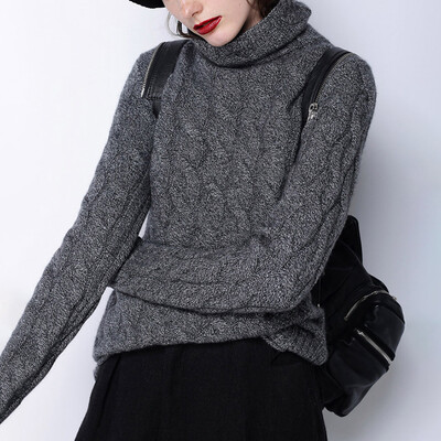 

Winter Women Chunky Knitted Turtleneck Sweater Baggy Jumper Knitwear Pullover