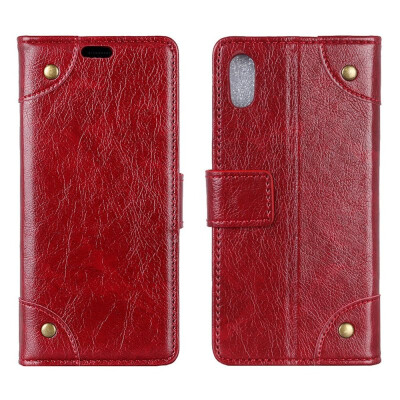 

MOONCASE Apple iPhone  Max Copper Buckle Napa Leather Case - Wine Red