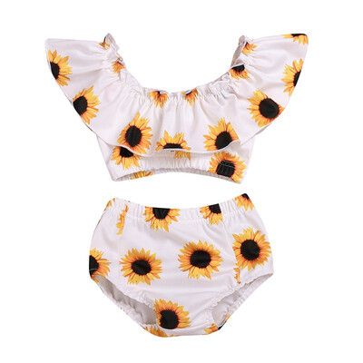 

Summer Newborn Baby Girls Sunflower Clothes Off shoulder Crop Tops PP Shorts 3PCS Outfits Kids Clothing Set Toddler Clothes