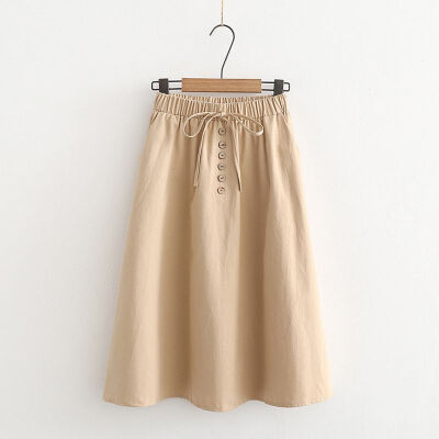 

Women Casual A-line Solid Color Knee Length Skirt Single-Breasted High Waist Female Skirt Autumn Winter Long Paragraph Skirt