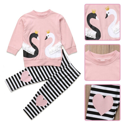

1-6 Years 2pcsset Kids Baby Girls Outfit Double Swan T-shirt Leggings Set Clothes 1-6 Years