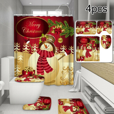 

Christmas Snowman Shower Curtain Anti-slip Bathroom Carpet Toilet Cover