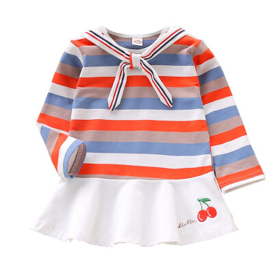 

Baby Girl Dress 2-7T Toddler Clothes Autumn Girls Stripes Print Round Neck Skirt Princess Cute Casual Long Sleeve Sweater Dress