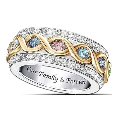

Multi Color Rhinestone Ring Our Family Is Forever Letter Print Wedding Ring Chic