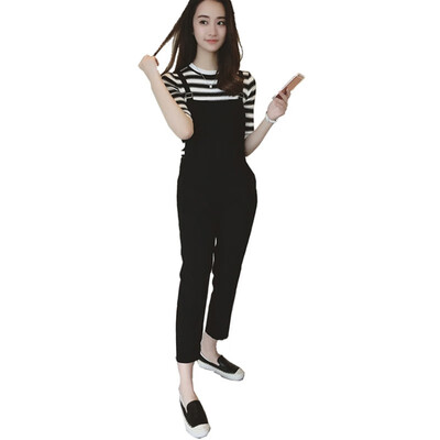 

Black Ankle-Length Rompers Womens Jumpsuits Casual short sleeve Casual Loose striped Overalls adjustable Paysuits Plus Size 3XL
