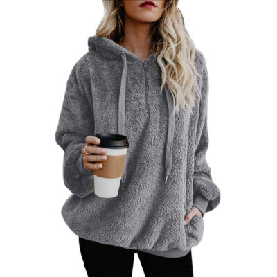 

1 Pcs Women Plus Size Warm Autumn Winter Coats Drawstring Hooded Solid Color Long Sleeve Coat