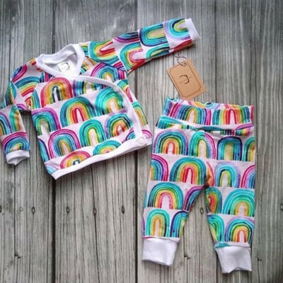 

Baby Toddler Infant Girls Rainbow Tracksuit Tops Pants Trousers Clothes Outfits