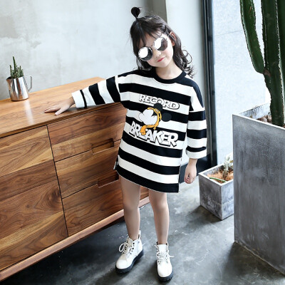 

Baby Girl Dress Striped Letter Cartoon Princess Long Sleeve Dresses Children Autumn Clothing for Kids