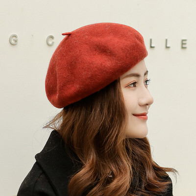 

Hat female Japanese autumn&winter wool berets retro Joker solid color wool painter Hat Korean literary bud Hat