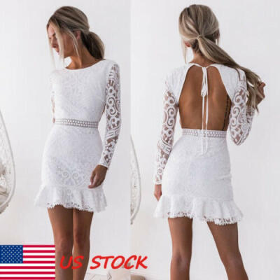 

Fashion Womens Long Sleeve Lace Bodycon Clubwear Cocktail Party Sexy Mini Dress