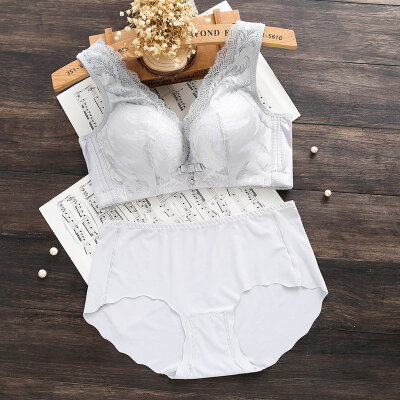 

Vintage Women Bra Set Sey Summer Lace Bra Underwear Set Lace Gathering Bra Ice Silk Briefs Set