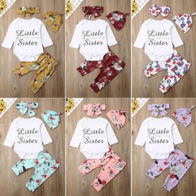 

UK 4PCS Infant Baby Girl Clothes Little Sister Tops Flower Leggings Pants Outfit