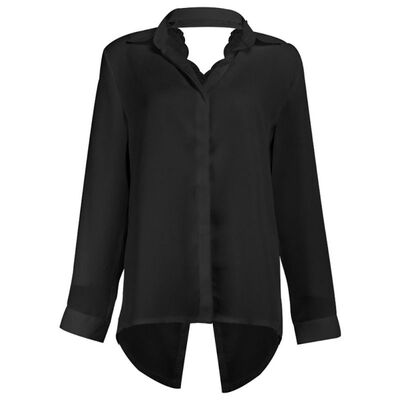 

Backless Lace Shirt Patchwork White Black Blosue Womens Tops Blouses Lapel Collar Long Sleeve Chiffon Blouse