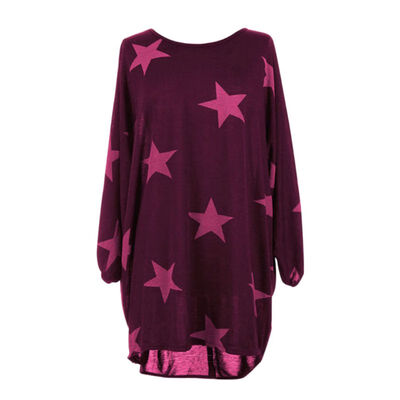 

T Shirt Autumn Women Casual Loose Star Print Cotton Blends Tees Long Sleeve Tops Plus Size