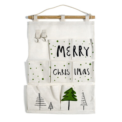 

Christmas Printed Canvas Storage Bag Creative Door Decor Storage Small Hook