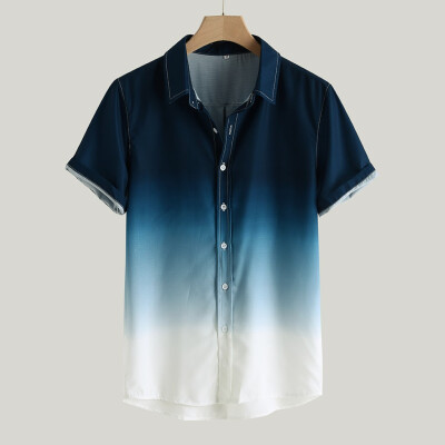 

Tailored Mens Loose Blouse Breathable Short Sleeve Turn-Down Collar Gradient Shirt