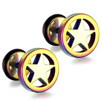 

1 Pair Mens Star Surgical Stainless Steel Faker Plug Stretcher Stud Earrings
