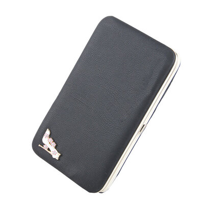 

Chic Women High Heel Flower Rhinestone Faux Leather Wristlet Clutch Wallet Purse