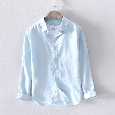 

Mens long sleeve shirt youth leisure Linen Shirt basic four seasons top