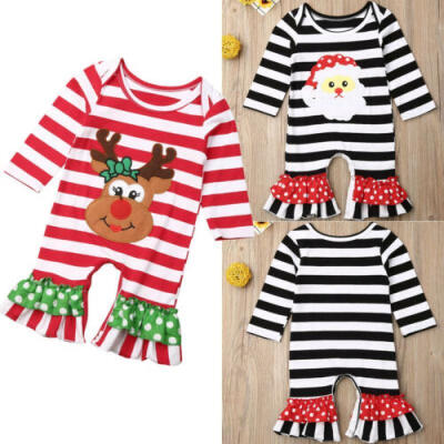 

Hot Baby Boys Girls Christmas Romper Long Sleeve Bodysuit Pajamas Clothes Outfit