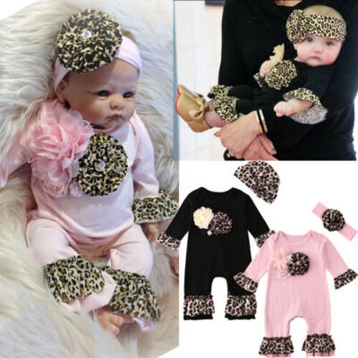 

Newborn Baby Girl Infant Winter Clothes Flower Romper Jumpsuit Leopard Outfits