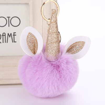 

10CM Unicorn Horn Cute Keychain Pendant Women Key Ring Holder Pompoms Key Chains