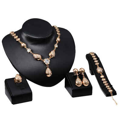 

18K Gold Plated Africa Necklace Earrings Ring Bracelet Wedding Engagement Women Jewelry Set