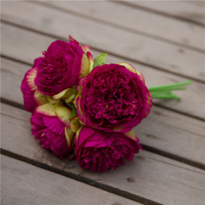 

European Artificial Flower Hand Tied Five Heads Peony Simulation Silk Flowers Home Decoration Fake Flower Wedding Ornaments