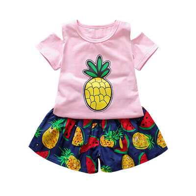 

Summer Children Clothing Baby Girls Clothes Casual Pineapple Print Short Sleeve T-shirtShorts Suits Costume Set