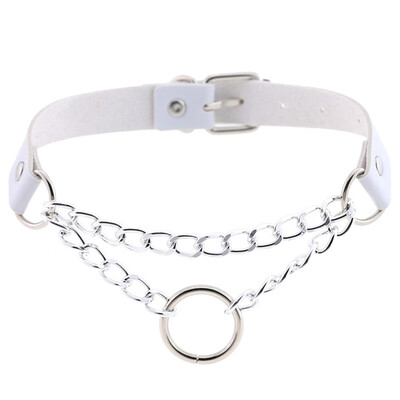 

Women Men Punk Exaggerated Handmade Chain Choker Necklace O Round Metal Leather Collar Bondage Harness Necklace