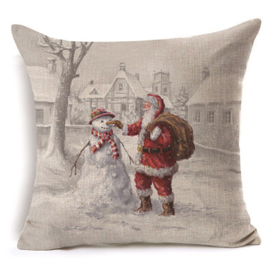 

Christmas Decorative Pillowcases Linen Square Throw Cushion Cover Single-sided Printed For Home Office Sofa Car