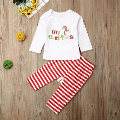 

Christmas Newborn Kid Baby Girl Tops T-shirt Striped Pants Outfits Clothes Set