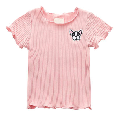 

2019 New Baby Girls Summer Cotton Solid Print T-shirt Tops Blouse Short Sleeve Children Casual Tee Shirts