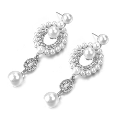 

Trendy Pearl Long Pendant Wedding Bridal Party Drop Stud Earrings